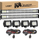 2Pcs 20 Inch 180W Slim LED Light Bar Kits 4PCS LED Pod Lights 4Inch 60W Spot Flood Combo Fog Light Work Light Off Road Driving Lights for Truck ATV Tractor Pickup Cart with 2 Wiring Harness