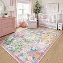 LIVEBOX 5 x 7 Pink Rugs for Bedroom Girls, Soft Patchwork Pink Rug for Living Room, Non-Slip Nursery Rug Girl, Washable Rugs 5x7 Carpet for Playroom