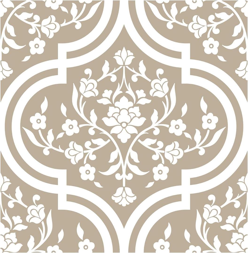 HAOKHOME Damask Wallpaper Peel and Stick Floral Wall Paper Vintage Removable for Kitchen Mushroom/White Contact Paper 17.3in x 9.8ft