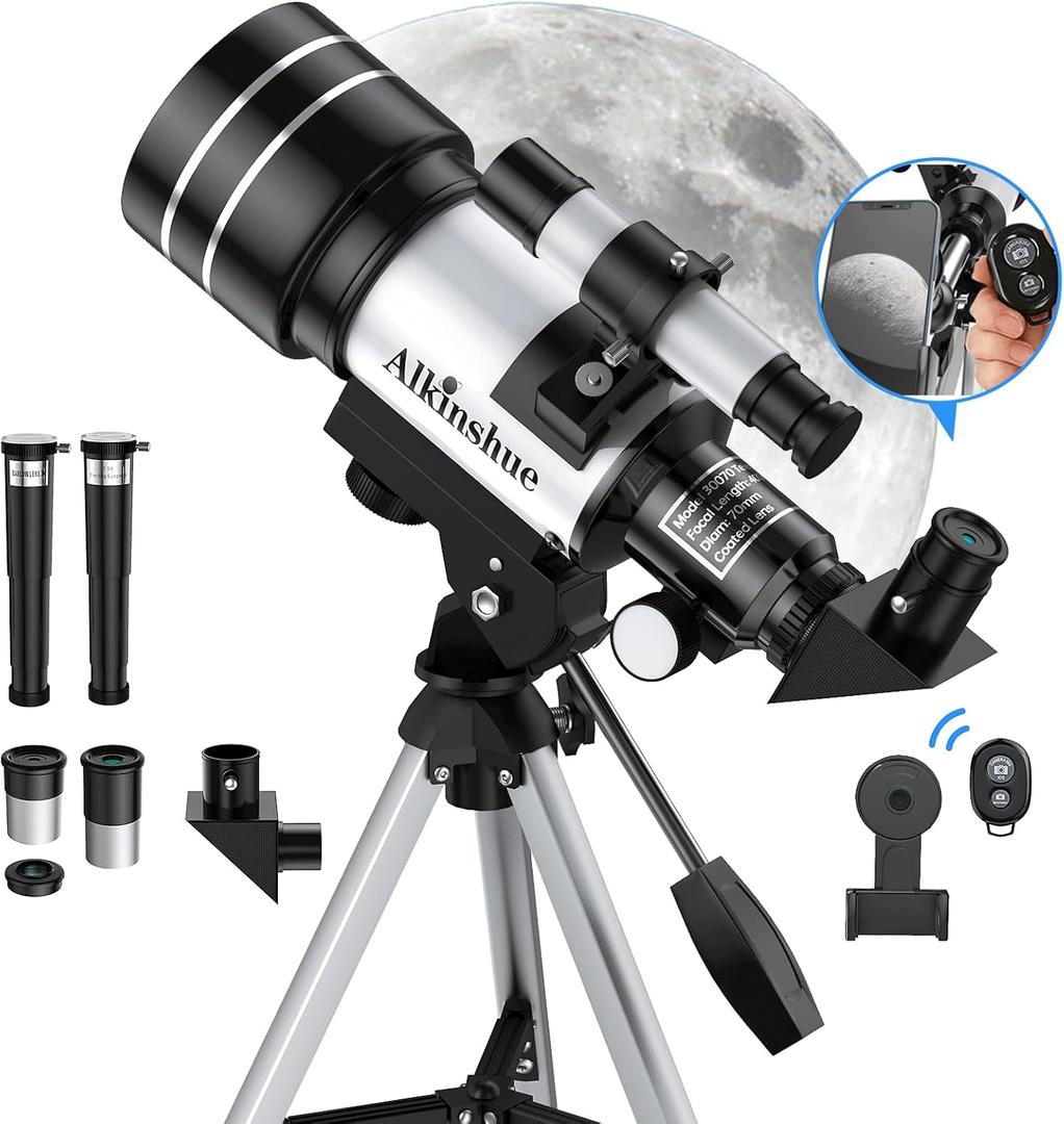 70mm Aperture 400mm Refractor Telescope (24X-180X) for Astronomy Beginners, Portable with Adjustable Tripod & Wireless Remote