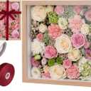 8"x8" Wedding Shadow Box Frame Flower Display Case Kit, DIY Wood Color Picture Gift Box with Lid Deep Glass Case Red Velvet Ribbon for Gift Wrapping Craft Bouquet Flower Keepsake Memory