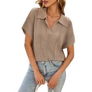 Cakulo Spring Summer Crochet Tops for Women 2025 Crop Knit Short Sleeve Polo V Neck Collared Hollow Out Sweater Top (Large, Khaki) Cakulo Spring Summer Crochet Tops for Women 2025 Crop Knit Short Sleeve Polo V Neck Collared Hollow Out Sweater Top (Large, Khaki)