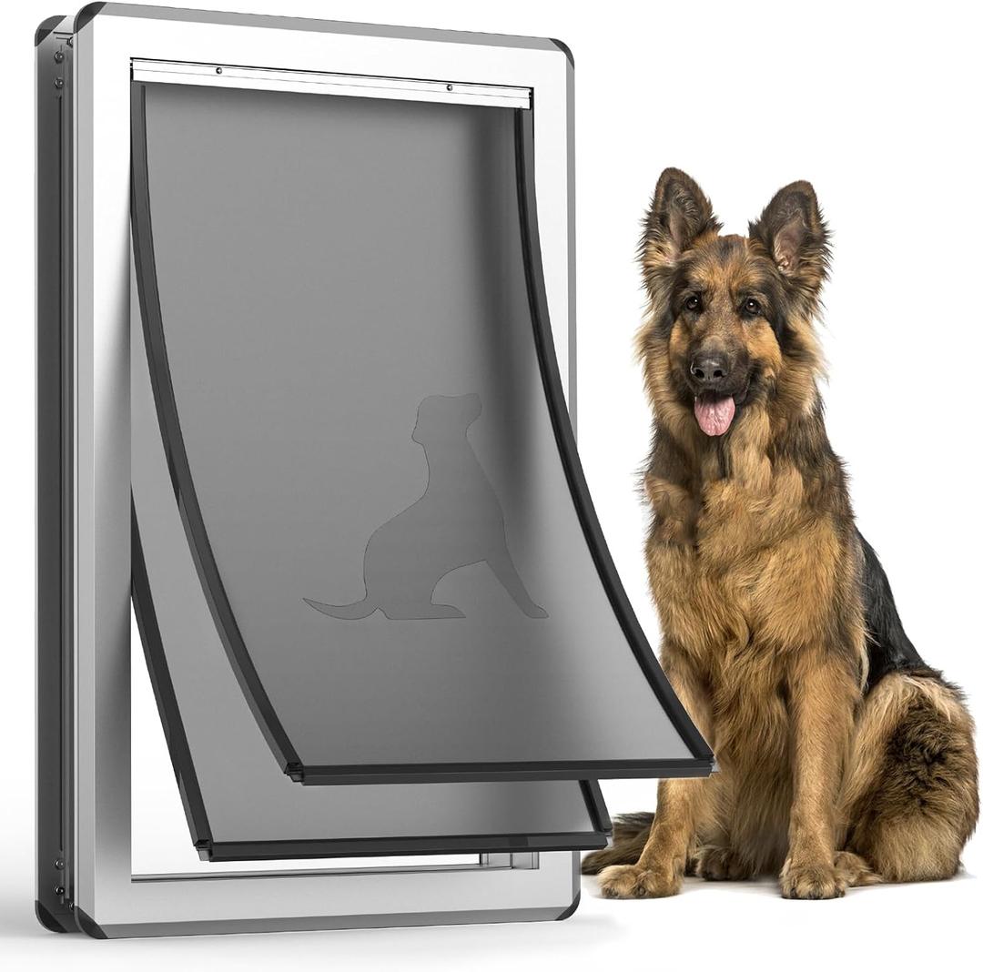 Aluminum XL Dog Door for Exterior Door,Open Size:24.4" H x 13.8" W,Heavy Duty Doggy Door with Enclosed Magnetic Flaps,Extreme Weather Doggie Doors (Silvery, X-Large) (Sliver)