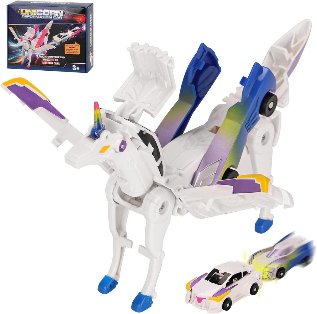 Car Toy transformable Unicorn, Sports car Collision Magic Unicorn, Children's transformable car Robot Suitable for Boys and Girls (Blue)