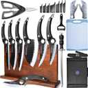 One Set All Tasks, Kitchen Knife Block Set With Sharpener, Scissors, Roll Bag, Cutting Board, 7 Pcs High Carbon Steel Knives Set, Cleaver Cooking Chef Knives With Ergonomic Handles