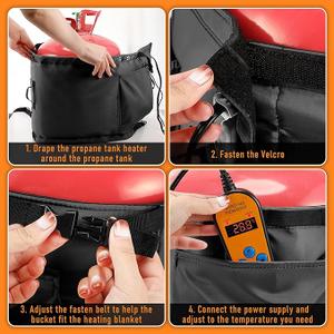 1 Pack Propane Tank Heater Blanket Gas LP Cylinder Tank Heater with Thermostat Controller Adjustment 41122 °F and Timer Function, Propane Buckets Warmer Blanket Fit for 540LB Tanks (Black)