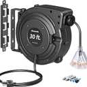 DEWENWILS 30FT Retractable Extension Cord Reel, 16/3C SJTW Heavy Duty Power Cord, Lighted Triple Outlets, 10A Circuit Breaker, Lightweight 180 Swivel Bracket, Ceiling/Wall Mount, ETL Listed, Black