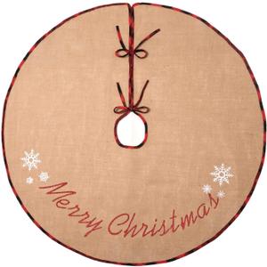 N&T NIETING Christmas Tree Skirt, 48 Inches Rustic Xmas Tree Skirt for Christmas Decorations, Merry Christmas Tree Ornaments, Holiday Home Decor (Khaki)