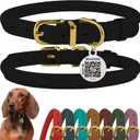 BronzeDog Rolled Leather Dog Collar with QR ID Tag, Adjustable Soft Round Collars for Dogs Puppy (11" - 14 1/2" Neck Size, Black Night)