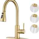 GAGALIFE Brushed Gold Kitchen Faucets with Pull Down Sprayer - High Pressure Blade Spray Kitchen Sink Faucet, High Arc Single Handle Stainless Steel Classic Pull Out Spray Kitchen Faucet 1 or 3 Hole