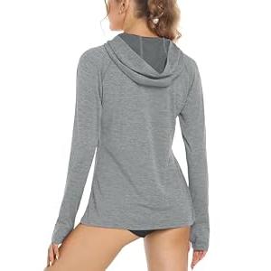 MAGCOMSEN Women's Sun Shirt with Hood UPF 50+ Quick Dry Lightweight Shirt with Thumb Holes for Summer, Light Grey, S