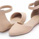 Women Flat Shoes with Ankle Strap, Low Wedge Heel Flats for Women, Comfortable Pointed Toe Dress Shoes for Work Business Wedding (8.5, Nude Nubuck)