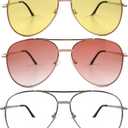 3 Pack Bifocal Reading Sunglasses for Women Men, Aviator Sun Readers Glasses Mirrored Shades UV400 Gradient Pink Night Yellow Clear, +2.0