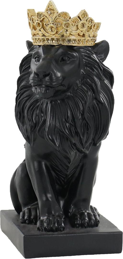 12" Crown Lion King Statue Decor, The King of Beasts - Statue Decoration for Home/Study/Living Room, Great Collectible Figurines, Best Gift for The Man,Iarge Size Black Golden Color