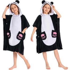 OLAOLA Panda Hooded Kids Beach Towels for 3-12 Years Boys Girls, Soft Absorbent Kids Hooded Bath Towel Wrap, Toddler Pool Swim Towel with Hood