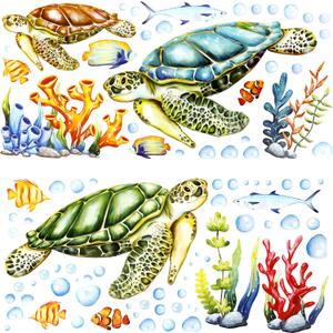 Sea Turtle Decor, Large 3D Vinyl Wall Stickers, Ocean Wall Decals for Bathroom, Bedroom, Living Room, Under The Sea Party Decorations