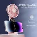GOCKERA Portable Fan, 4200mAh Battery Operated Fan, 5 Speeds&Digital Display, Makeup Fans for Women with Base, 180Foldable 3in1 Handheld/Neck/Desk Fan for Outdoor Indoor,Ultra Quiet (Pink)