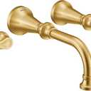 Moen Colinet Brushed Gold Traditional Lever Handle Wall Mount 8" Widespread Bathroom Faucet Trim, Valve Required, TS44104BG