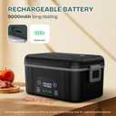 Cordless Heated Lunch Box, Smart Timer Automatic Heating Food Warmer for Adults, 5.5-Cup Portable Electric Lunch Container with Handheld Insulated Bag（Dark Black）