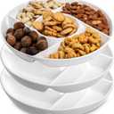 DEAYOU 3 Pack Ceramic Chip and Dip Serving Tray, Porcelain Divided Serving Plate, 10" Decorative Sectional Platter, 5-Compartment Stoneware Appetizer Fruit Dish for Party, Veggie, Snack, Entertain