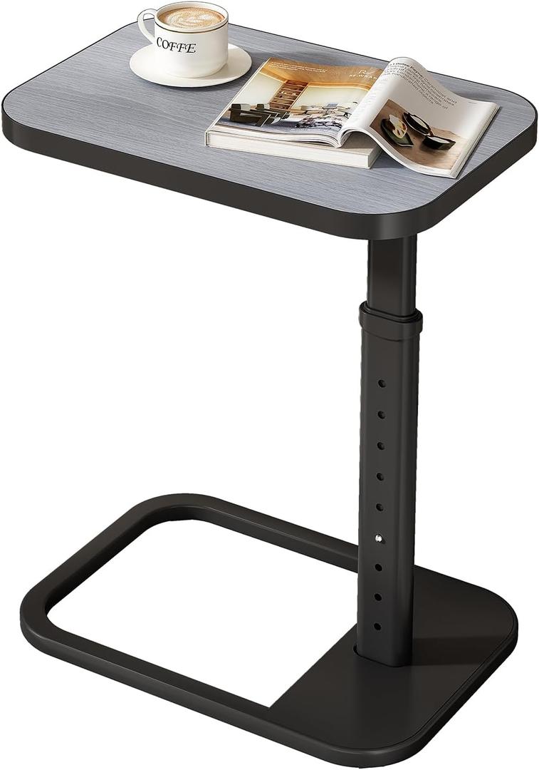 Kitstorack Adjustable Height C-Shaped End Table, 9-Level Side Table with Thickened Metal Rounded Edge, Couch Table Slides Under Sofa or Bed, Eating, Working, TV Tray Table for Small Spaces, Dark Gray
