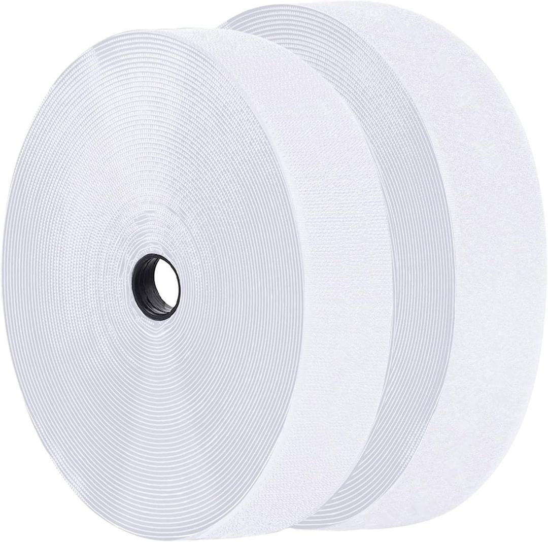 2 Inch x 30 Feet White Self Adhesive Hook and Loop Tape Sticky Back Fastening Roll, Nylon Self-Adhesive Heavy Duty Strips Fastener for Home Office School Car and Crafting Organization - White
