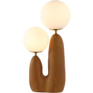 JONATHAN Y JYL4065A Oda 17.75" 2-Light Modern Bohemian Resin/Iron/Frosted Glass Danish Cactus LED Table Lamp, Brown Wood Finish, for Living Room, Office, Bedroom (Brown Wood Finish/Brass Gold)