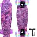 Nattork Skateboards 22 Inch Mini Cruiser Skateboard Complete Retro Skate Boards with Colorful Light Up Wheels for Kids Girls Boys Beginners (Purple)