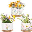 Mimorou 3 Pcs Wildflower Decor Gift for Women Ceramic Succulent Pots with Bamboo Tray for Spring Office Home Farm House Kitchen Decorations (No Plants Included)