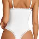 Avidlove Women Square Neck Lace Bodysuit Sleeveless Spaghetti Strap Tank Top Body Suits (White, S)