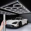 Updated Bigger Size 14 Grid Hexagon Garage LED Lights with Widen 1.33IN Illuminated Surface, 108000LM Led Lights System for Garage, Basement,Warehouse(Black Edge) Patent No.US0D1109406S
