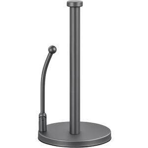 SMARTAKE Paper Towel Holder, Paper Towel Dispenser Standing Weighted Base Non Slip, Spring Arm for Easy Tear, Stainless Steel Paper Towel Holder for Home Kitchen Countertop Tabletop, Metallic Gray