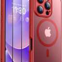 SPIDERCASE Magnetic for iPhone 16 Pro Max Case, Translucent Matte with 2PCS Tempered Glass Screen Protector [Upgraded Full Camera Protection] Anti-Scratch Slim Phone Case Slim Phone Case,Red
