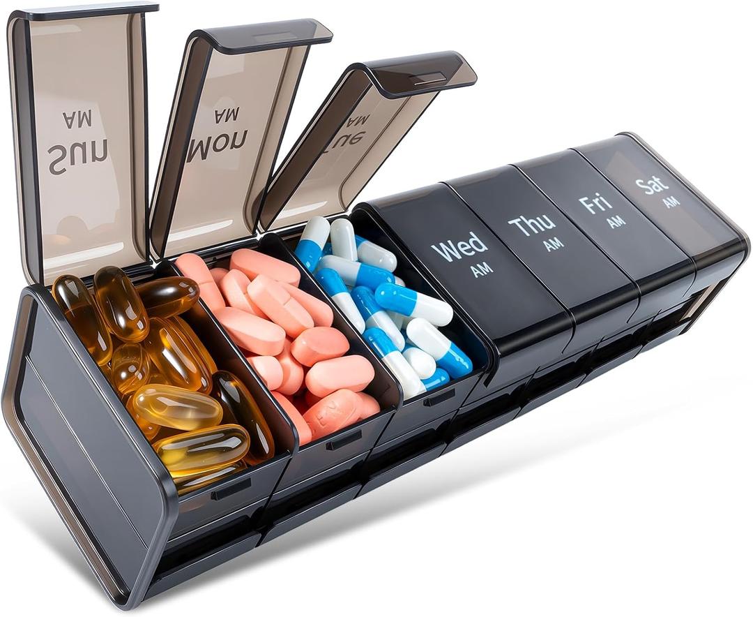 Daviky Extra Large Weekly Pill Organizer 2 Times a Day, XXL Pill Box 7 Day with AM PM Large Compartments, BPA-Free Daily Medicine Case, Jumbo Pill Holder for Fish Oils, Vitamins & Supplements