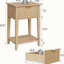 Modern Fluted Small Wood Nightstand, 11.8" Deep x 15.4" Narrow Bedside Table with Drawer & Open Shelf, Boho Scandinavian Accent End Table for Bedroom & Sofa - Oak
