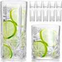 LemonRoad 12 Pcs Crystal Glass Cups Mixed Glassware Set 6 Pack 15oz Crystal Old Fashioned Highballs 6 Pack 12oz Whiskey Glasses for Cocktail Whisky Beer Soda Tea Beverages Dishwasher Safe (Star)