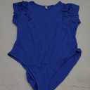 Missufe Women's Round Neck Ruffle Flutter Sleeve Slim Fit Ribbed Knit Casual Summer Bodysuit Tops (Large, Royal Blue)