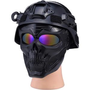 Airsoft Tactical Helmet, Full Face Mask for Men, Paintball Helmet, NVG Mount and Side Rails, Adjustable Strap - Complete Tactical Gear for Cosplay and Movie Props (SkullColor)