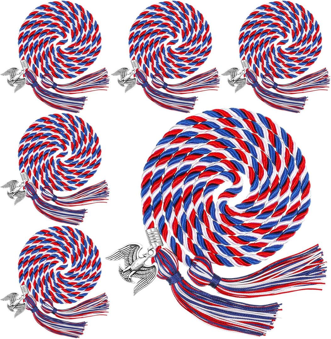 Landical 6 Pcs Eagle Scout Honor Cords 67 Inch Long Graduation Braided Cords Graduation Tassel Honor Cords for Graduation Decorations, Red Blue and White