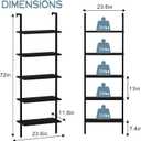 aboxoo Ladder Shelf Open 5-Tier Bookshelf Wall-Mounted Black Wood Bookcase Storage Rack Open Industrial Modern Plant Stand Utility Organizer Bookcase Metal Frame Furniture Office Bedroom