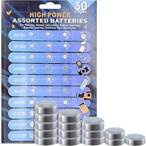 Cotchear 30pcs Alkaline Cell Batteries Assorted 1.55 Volt AG1/LR621 AG3/LR41 AG4/LR626 AG5/LR754 AG12/LR43 AG13/LR44 Coin Batteries Set 0% Mercury