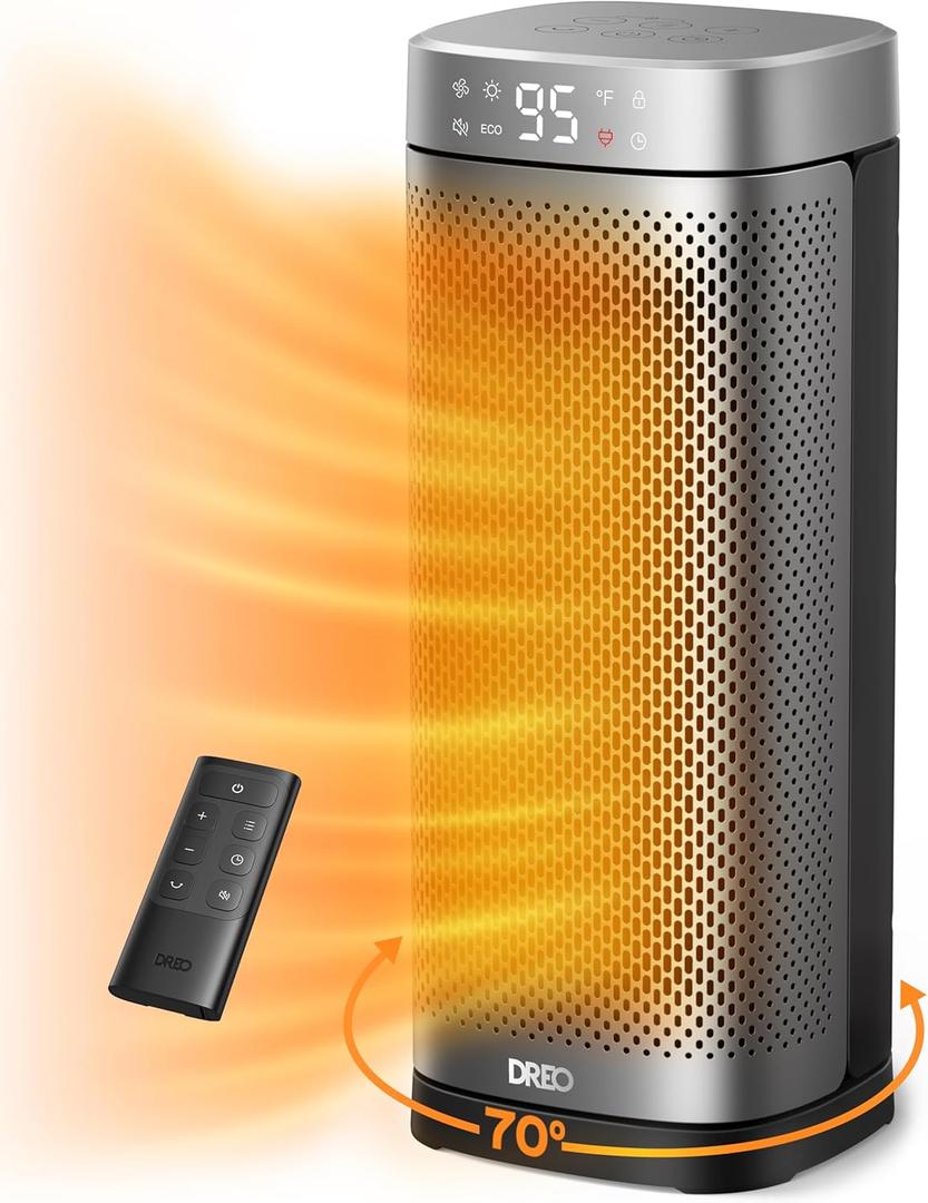 Dreo Space Heaters for Indoor Use, 1500W Fast Heating Portable Heaters with Remote, Large PTC Ceramic Electric for Bedroom, 12H Timer, 70 Oscillation, Overheat Protection, Safety Heat for Home Office (Silver)