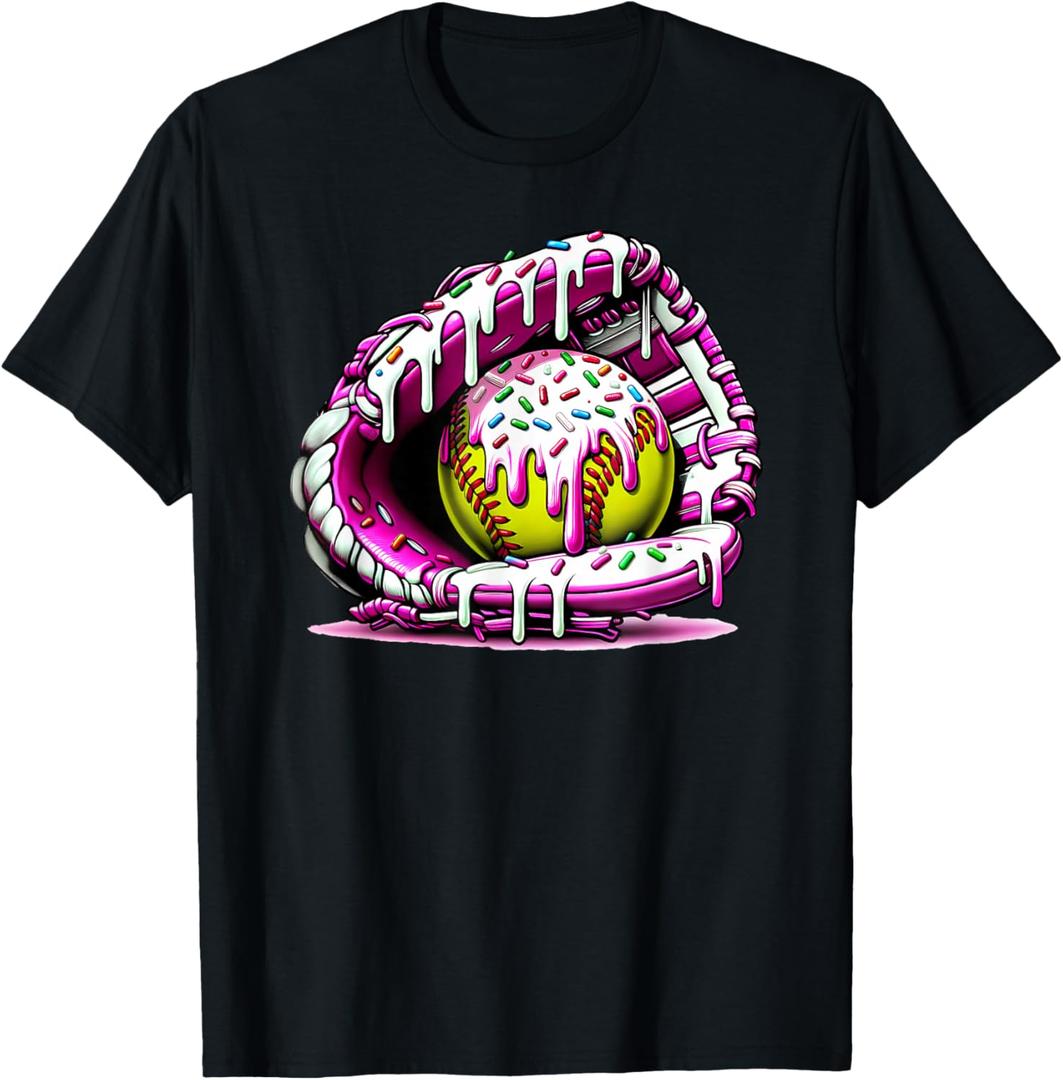 Softball Drip Ice Cream Sprinkles Softball Glove T-Shirt