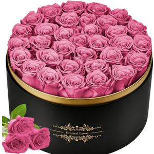 Jibeufi 33 Preserved Flowers Rose Forever Gifts for Her, Forever Roses in a Box for Women Delivery Prime Birthday Anniversary, for Women, Mom, Girl Friend (Pink)