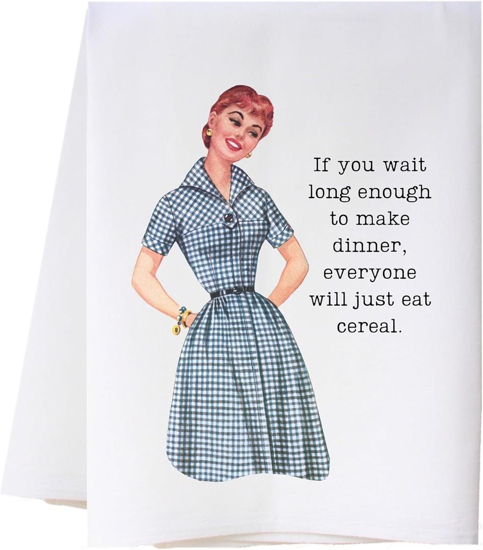 Cora & Pate Cereal for Dinner Snarky Kitchen Tea Towel, Large Luxury Cotton Flour Sack Dish Cloth