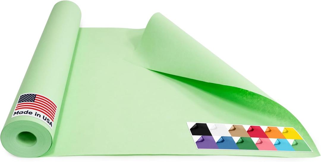 USA Made 18" x 1200" Light Green Paper Roll, 45 lbs Thickness, Kraft Paper for School, American Quality Colored Kraft Paper Roll, Bulletin Board - Non-Toxic, Odorless, Safe for Kids