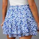 Flowy Shorts for Women Casual Cute Floral Skorts Chiffon Ruffle Tennis Mini Skirts Butterfly Summer Boho Shorts (Blue, S)