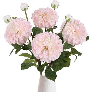 IPOPU 4pcs Artificial Dahlia Flowers Realistic Dahlia Silk Flowers 29" Long Stem Faux Flowers with Buds for Tall Vase DIY Bouquet Home Wedding Decor (Blush Pink)