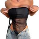 SOLY HUX Women's Strapless Mesh Sheer Tube Crop Top Drawstring Side Asymmetrical Hem Sleeveless Tops S