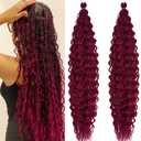 Deep Wave Crochet Hair Ocean Wave Braiding Hair Boho Braids Synthetic Burgundy Curly Wavy Braiding Hair Pre Stretched 24 Inch 2 Packs Bohemian Crochet Braids Hair Extensions